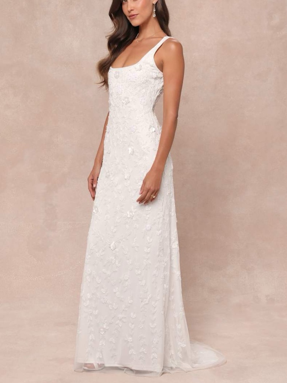 NWT Lulus Extraordinary Glamour White 3D Floral Beaded Backless Maxi Dress - Picture 5 of 11
